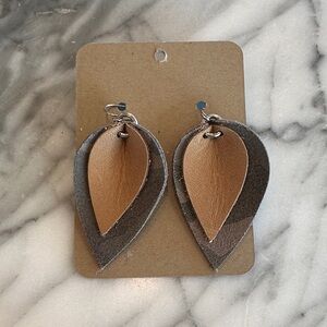 Layered Camo and Tan Leather Earrings